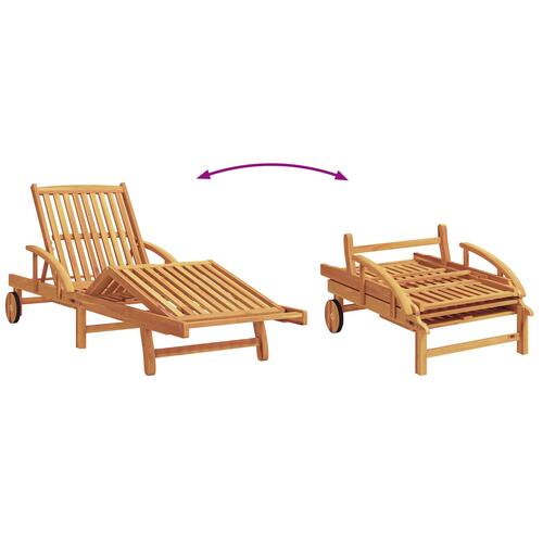 Solstole 2 stk med puder og hjul beige solidt akacietræ, foldestol med hjul og pude beige solidt akacietræ