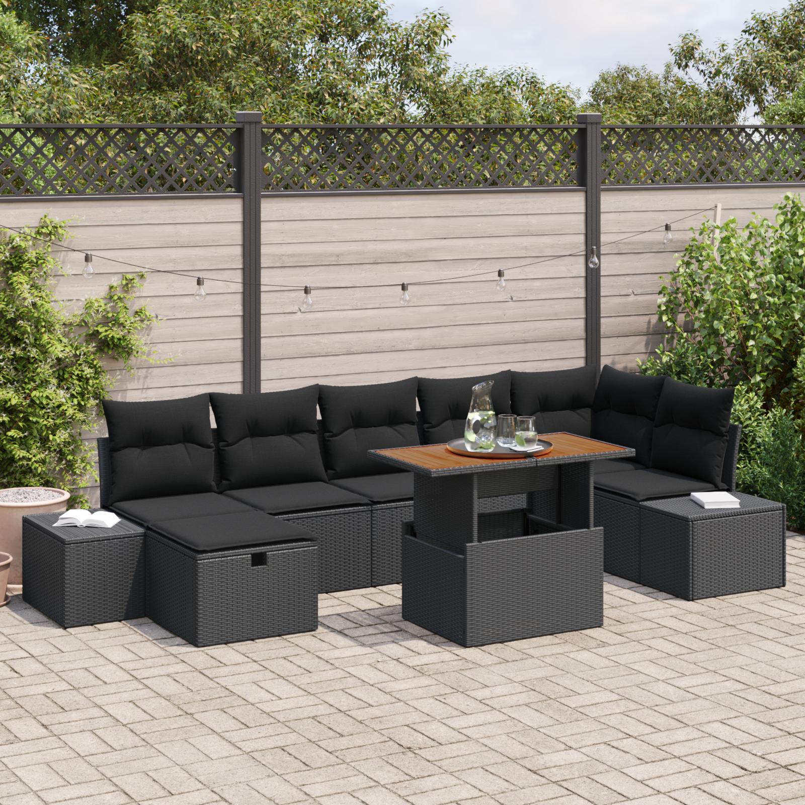Havesofa Sæt 8 stk Sort polyrattan billede