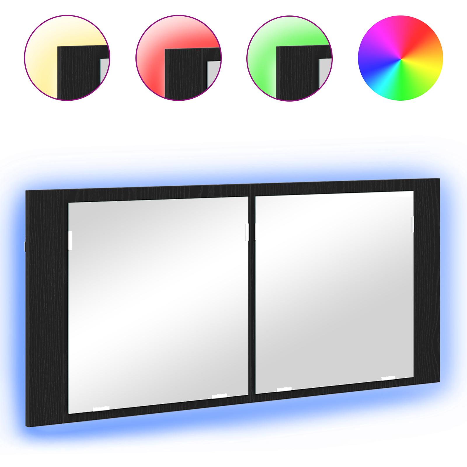 LED Spejlskab Sort Egetræ 100x12x45 cm