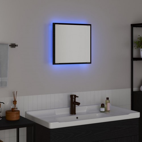 LED badeværelsesspejl Sort eg 40x8.5x37 cm Ingenieret træ