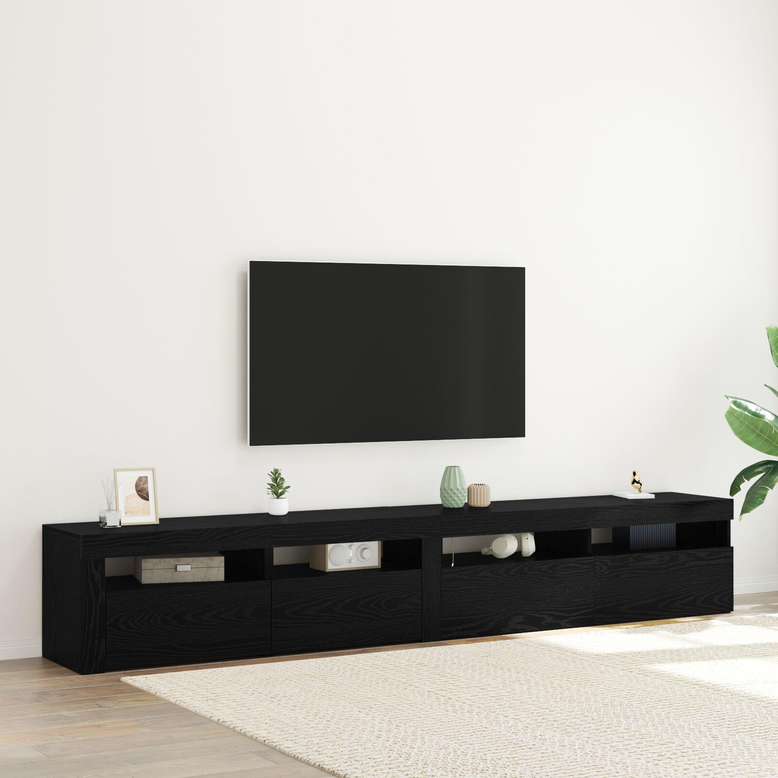 TV-skabe 2 stk med LED lys Sort eg Konstrueret træ,  TV-skab med LED Sort eg 120x35x40 cm Konstrueret træ