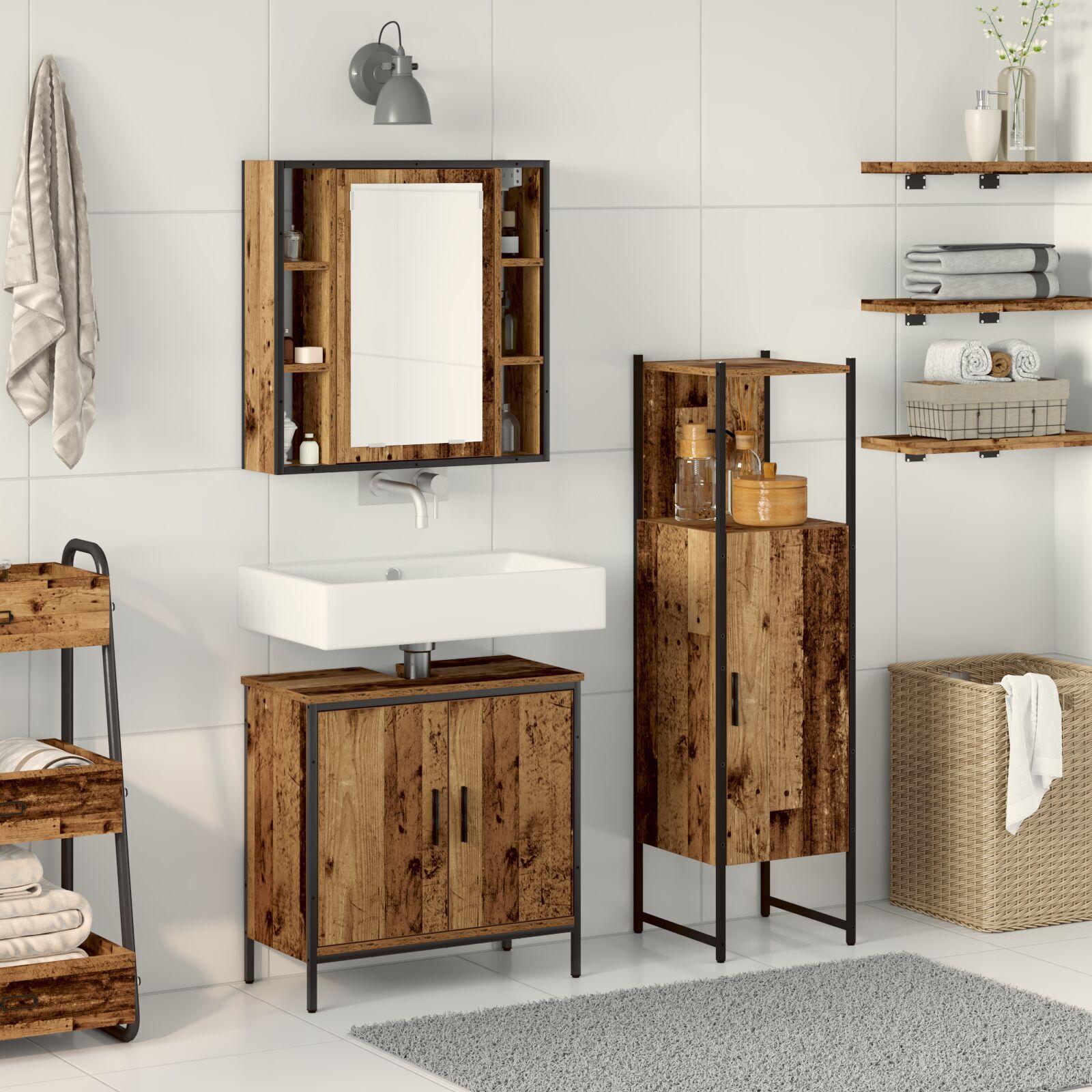 Badeværelsesmøbel Sæt Med Dør 3 Dele Brun 33 X 33 X 120,5 Cm