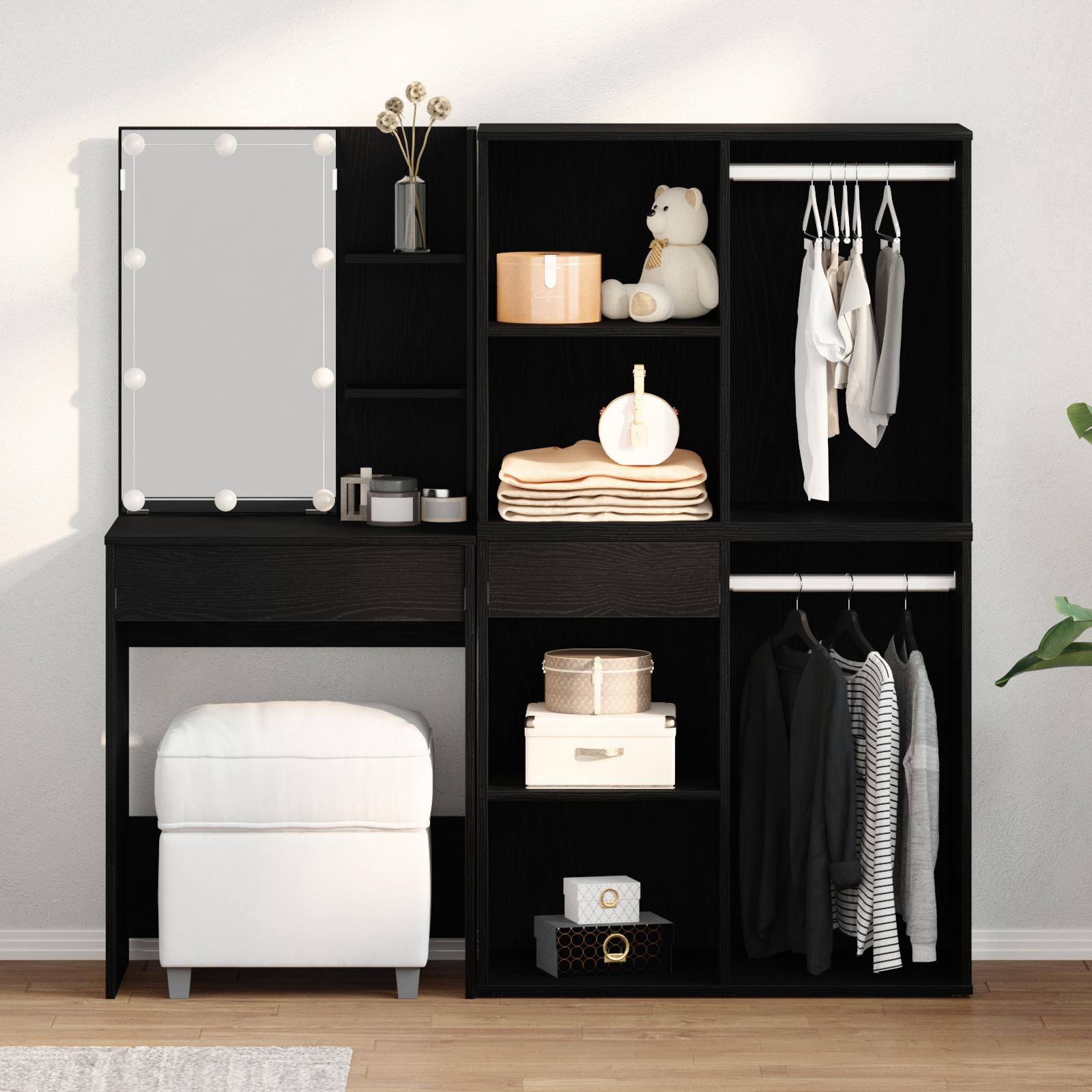 Led Makeup Bord Sort Eg 140 X 40 X 140 Cm Konstrueret Træ