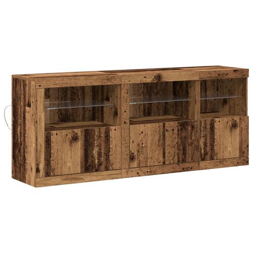 Skabsbord med LED Lys Gamle Træ 162x37x67 cm Ingeniørtræ