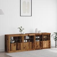Skabsbord med LED-lys gammel træ 202x37x67 cm lavet af træ