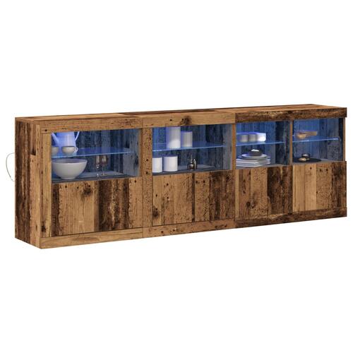 Skabsbord med LED-lys gammel træ 202x37x67 cm lavet af træ