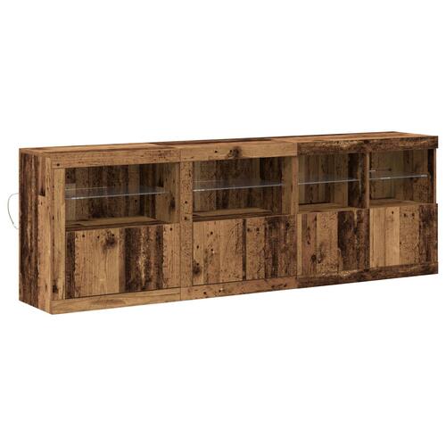 Skabsbord med LED-lys gammel træ 202x37x67 cm lavet af træ