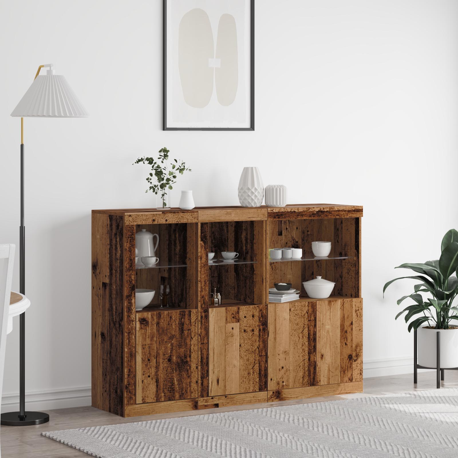 Sideboard med LED-lys Gamle træ 142,5x37x100 cm Ingeniørtræ