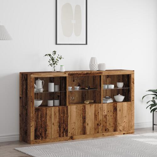 Skabsbord med LED lys Gammelt Træ 181.5x37x100 cm Spånplade