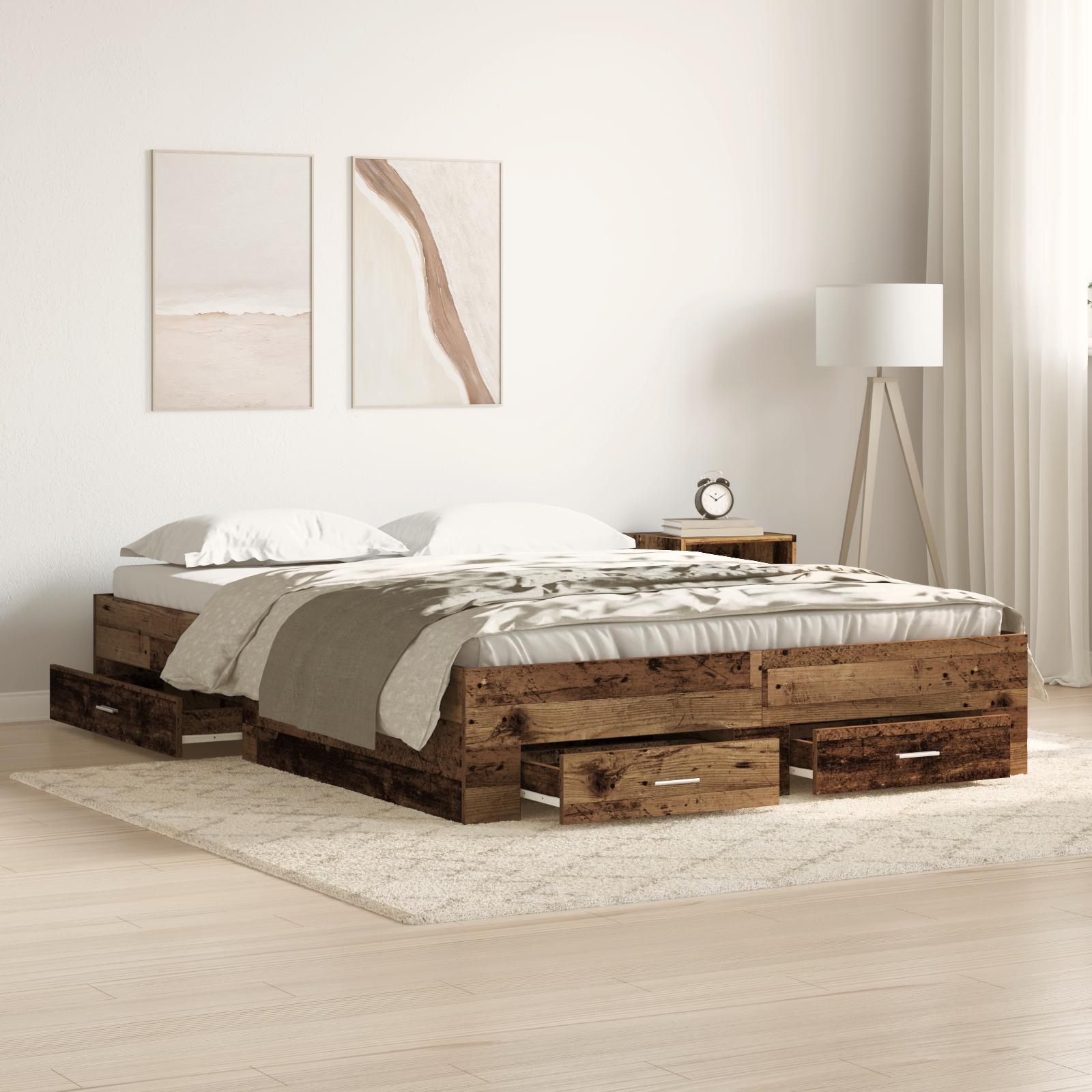 Sengestel med Skuffer Gammelt træ Konstrueret træ 160 x 200 cm