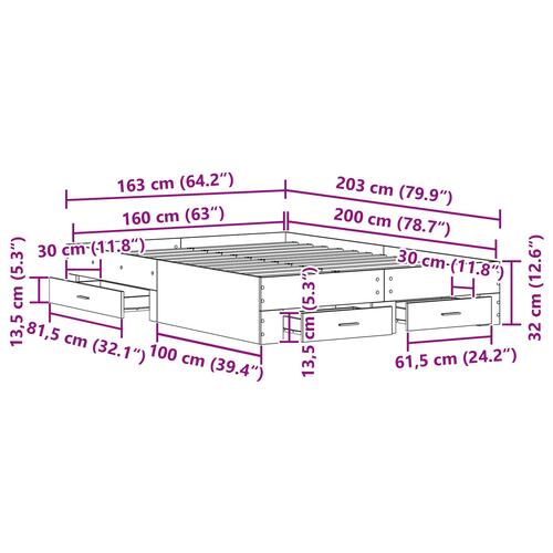 Sengestel med Skuffer Gammelt træ Konstrueret træ 160 x 200 cm