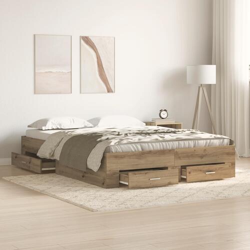 Senge ramme med skuffer Artisan egetræ Konstrueret træ 140 x 200 cm