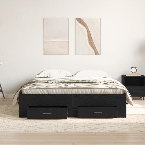 Sengeramme med skuffer Sort egetræ Konstrueret træ 140 x 200 cm