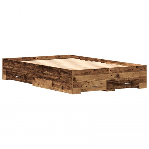 Senge ramme med skuffer i gammelt træ 120x190 cm konstrueret træ