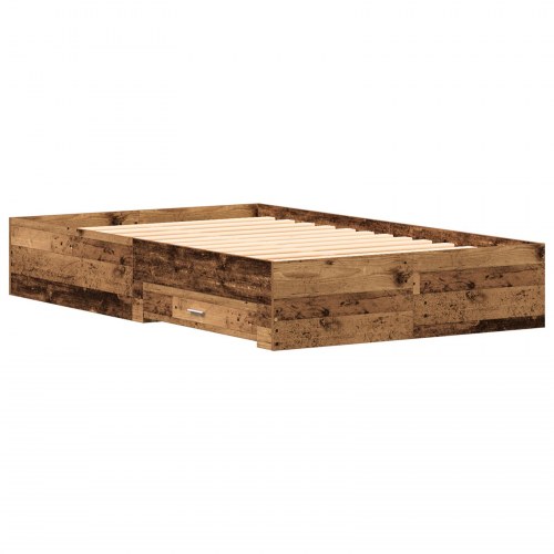 Senge ramme med skuffer i gammelt træ 120x190 cm konstrueret træ
