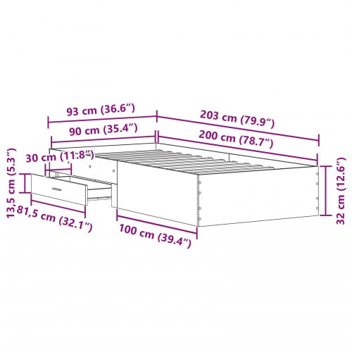 Sengestel Sort Eg 90x200 cm Konstrueret Træ
