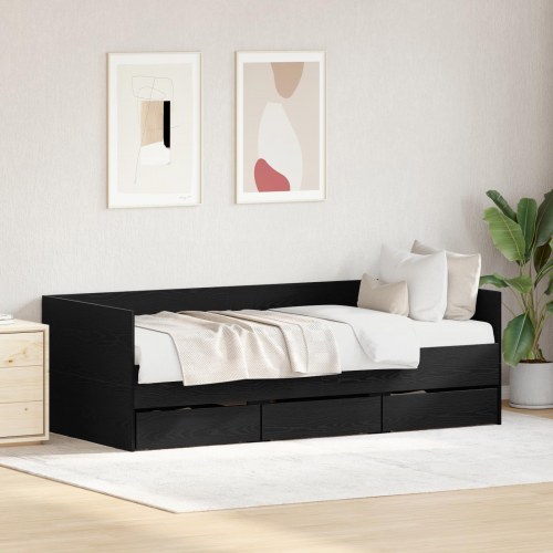 Sengebu Sort egetræ Konstrueret træ 90 x 190 cm Holdbar Sengebu
