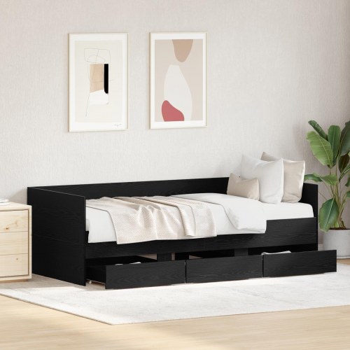 Sengebu Sort egetræ Konstrueret træ 90 x 190 cm Holdbar Sengebu