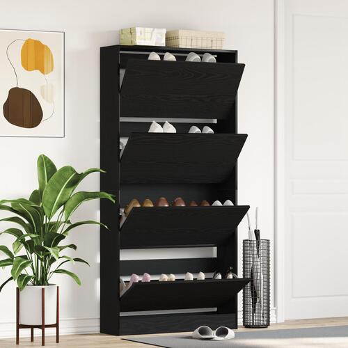 Sko kabinet Sort egetræ Konstrueret træ 80 x 21 x 163,5 cm
