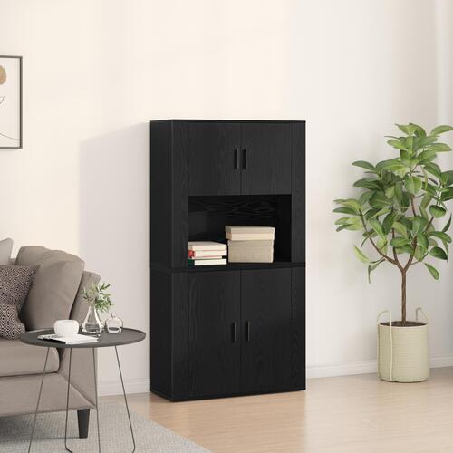 Højskab Sort Eg 80x33x150 cm Konstrueret Træ