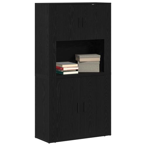 Højskab Sort Eg 80x33x150 cm Konstrueret Træ