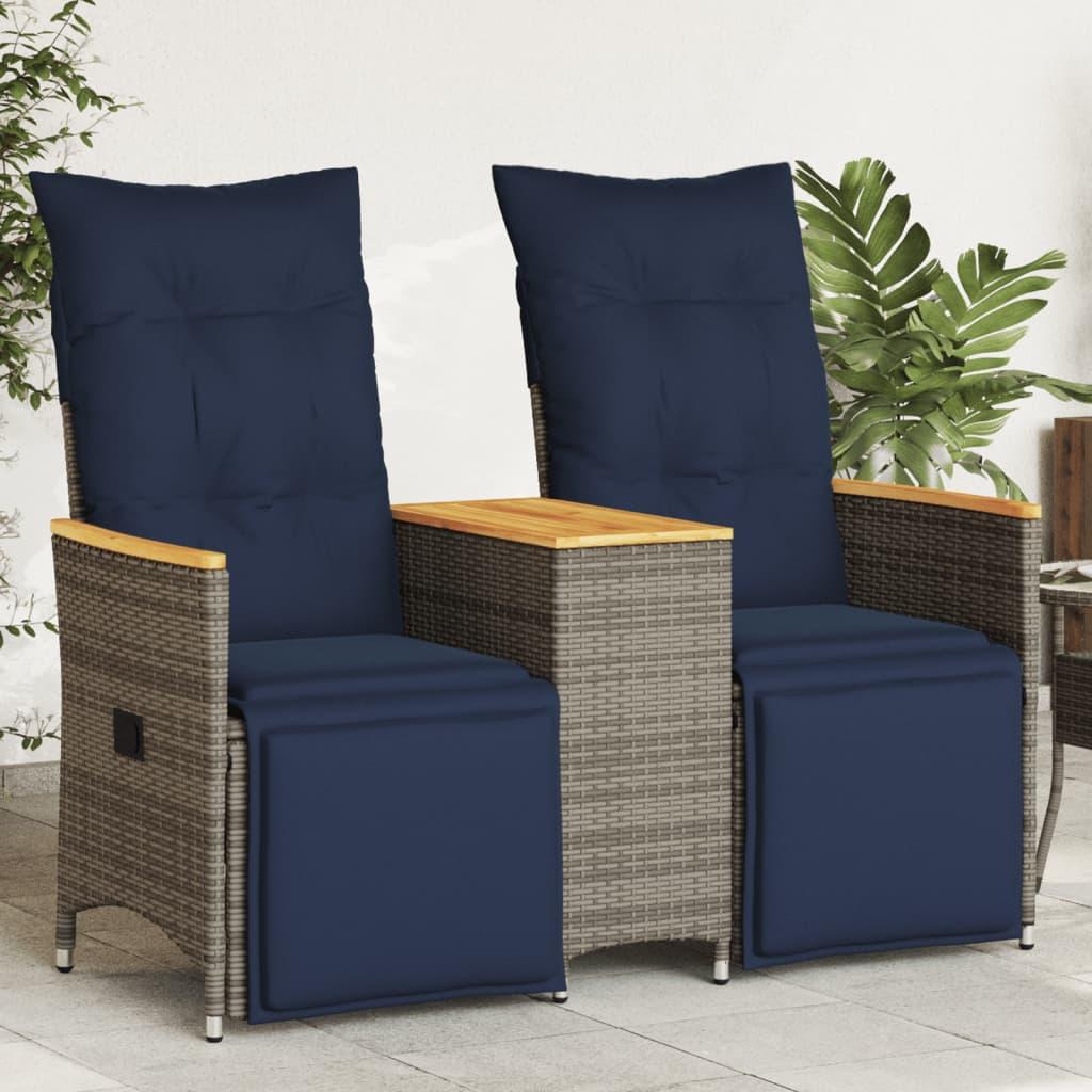 Havesofa med 2 siddepladser og bord grå polyrattan billede