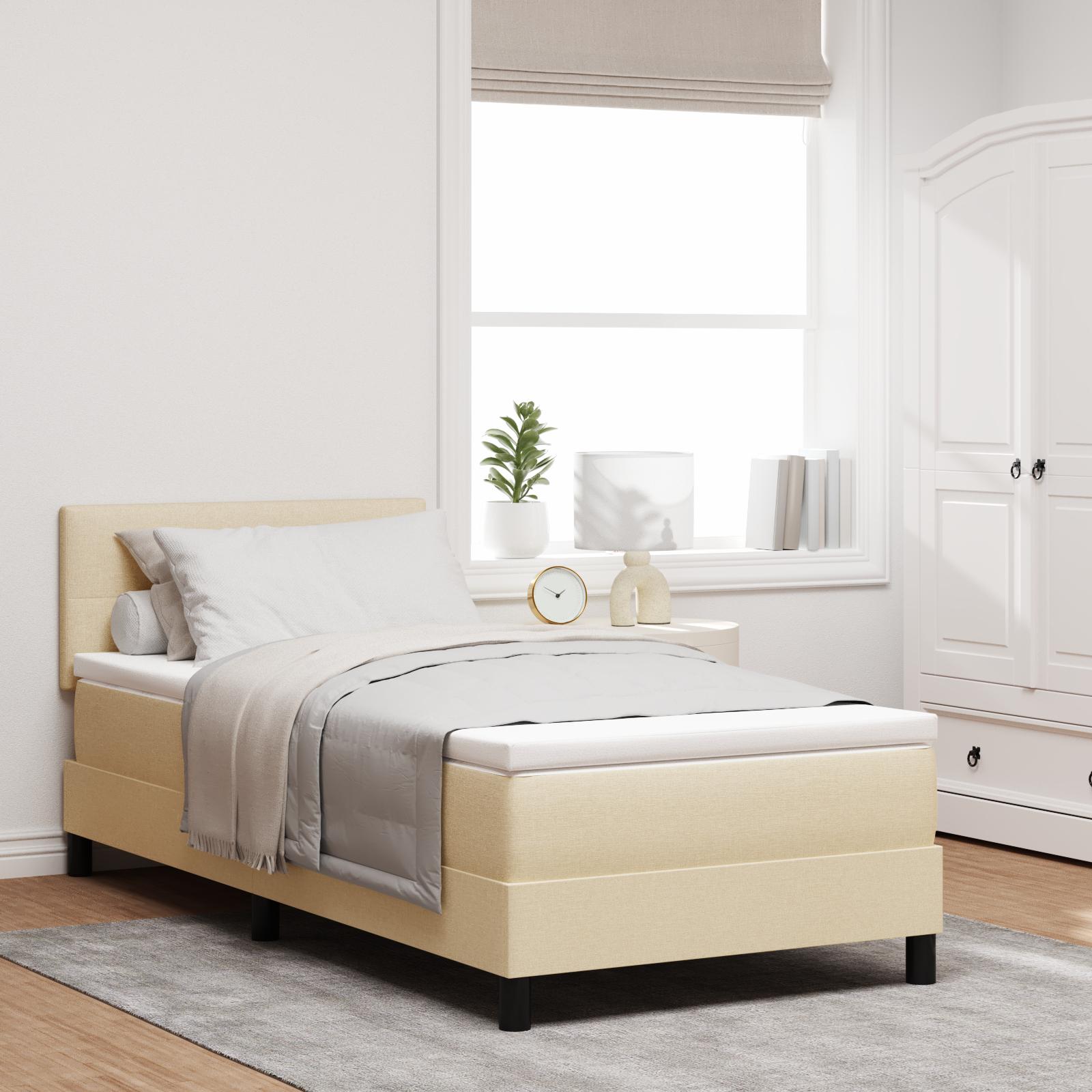 Box Spring Seng med Madras Creme 100x200 cm Stof