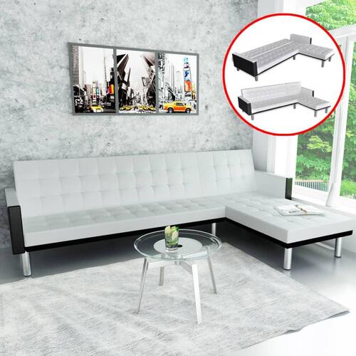 Sovesofa med chaiselong kunstlæder hvid og sort