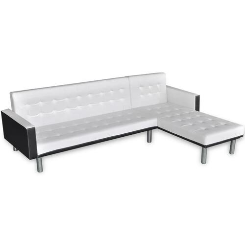 Sovesofa med chaiselong kunstlæder hvid og sort