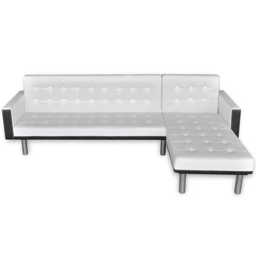 Sovesofa med chaiselong kunstlæder hvid og sort