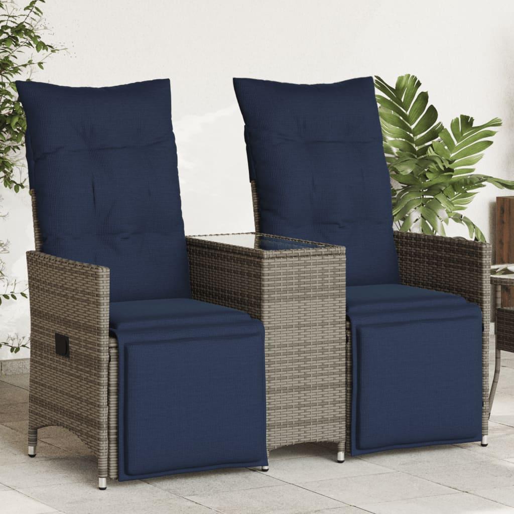 Havesofa med 2 siddepladser og bord grå polyrattan