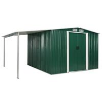 Haveskur med skydedøre 386 x 259 x 178 cm stål grøn