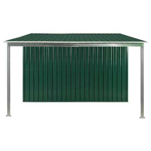 Haveskur med skydedøre 386 x 259 x 178 cm stål grøn