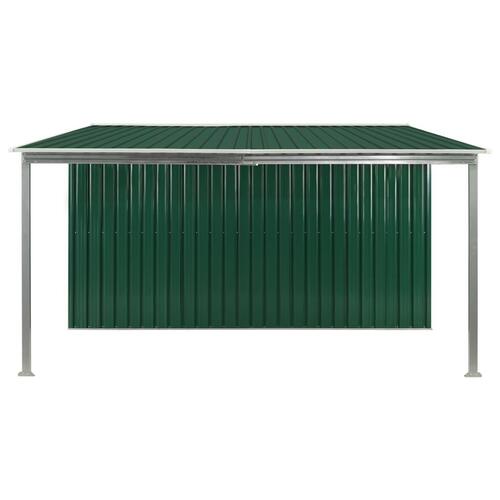 Haveskur med skydedøre 386 x 312 x 178 cm stål grøn