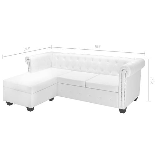 Chaiselong Chesterfield-sofa kunstlæder hvid
