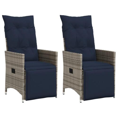 Havestole med lænefunktion 2 stk. med hynder grå polyrattan
