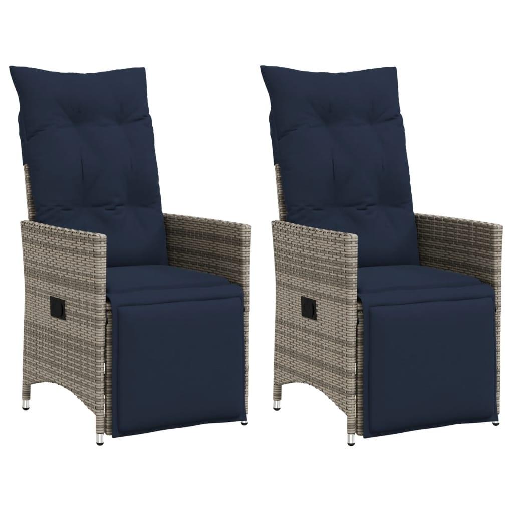 Havestole med lænefunktion 2 stk. med hynder grå polyrattan
