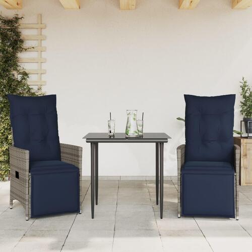 Havestole med lænefunktion 2 stk. med hynder grå polyrattan