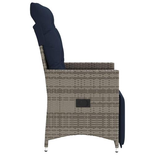 Havestole med lænefunktion 2 stk. med hynder grå polyrattan