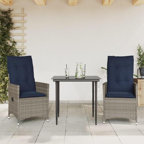 Havestole med lænefunktion 2 stk. med hynder grå polyrattan