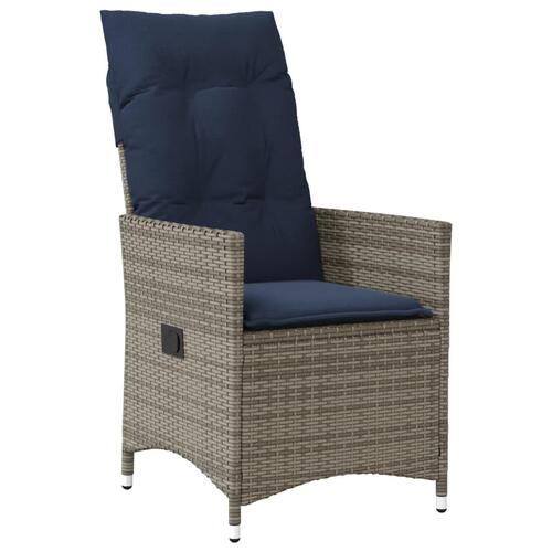 Havestole med lænefunktion 2 stk. med hynder grå polyrattan