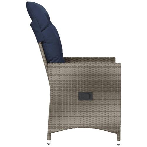 Havestole med lænefunktion 2 stk. med hynder grå polyrattan