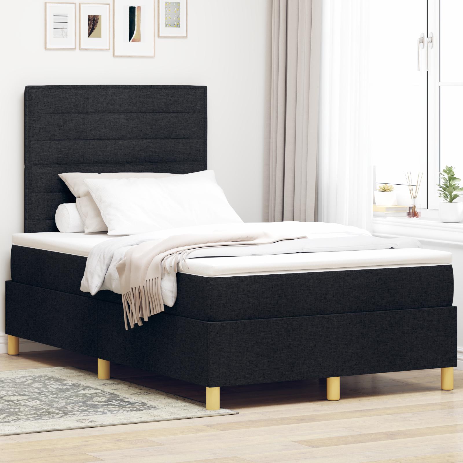 Box Spring Seng med Madras Sort Lille Dobbeltseng Stof