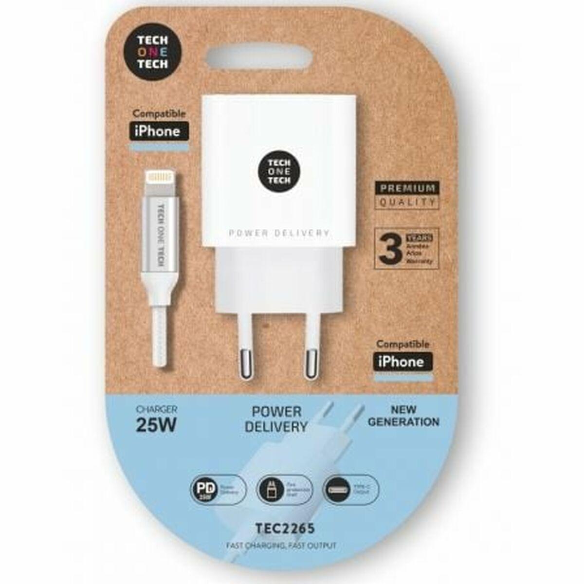 Tech One Tech TEC2265 vægoplader 25 W med USB‑C og Lightning-kabel