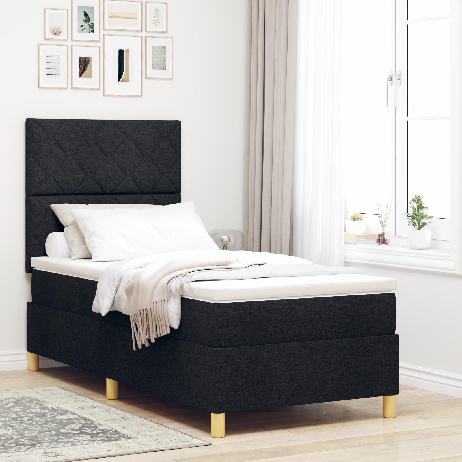 Box Spring Seng med Madras Sort 100x200 cm Stof