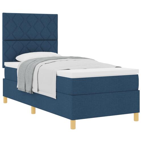Box Spring Seng med Madras Blå 100x200 cm Stof