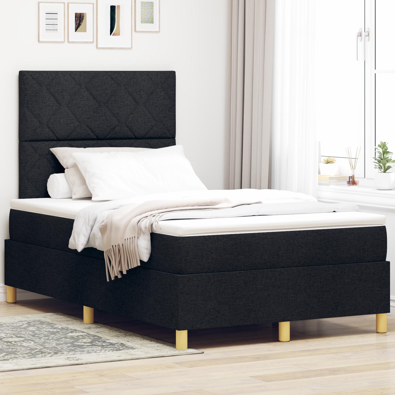 Box Spring Seng med Madras Sort Kompakt Dobbeltseng Stof