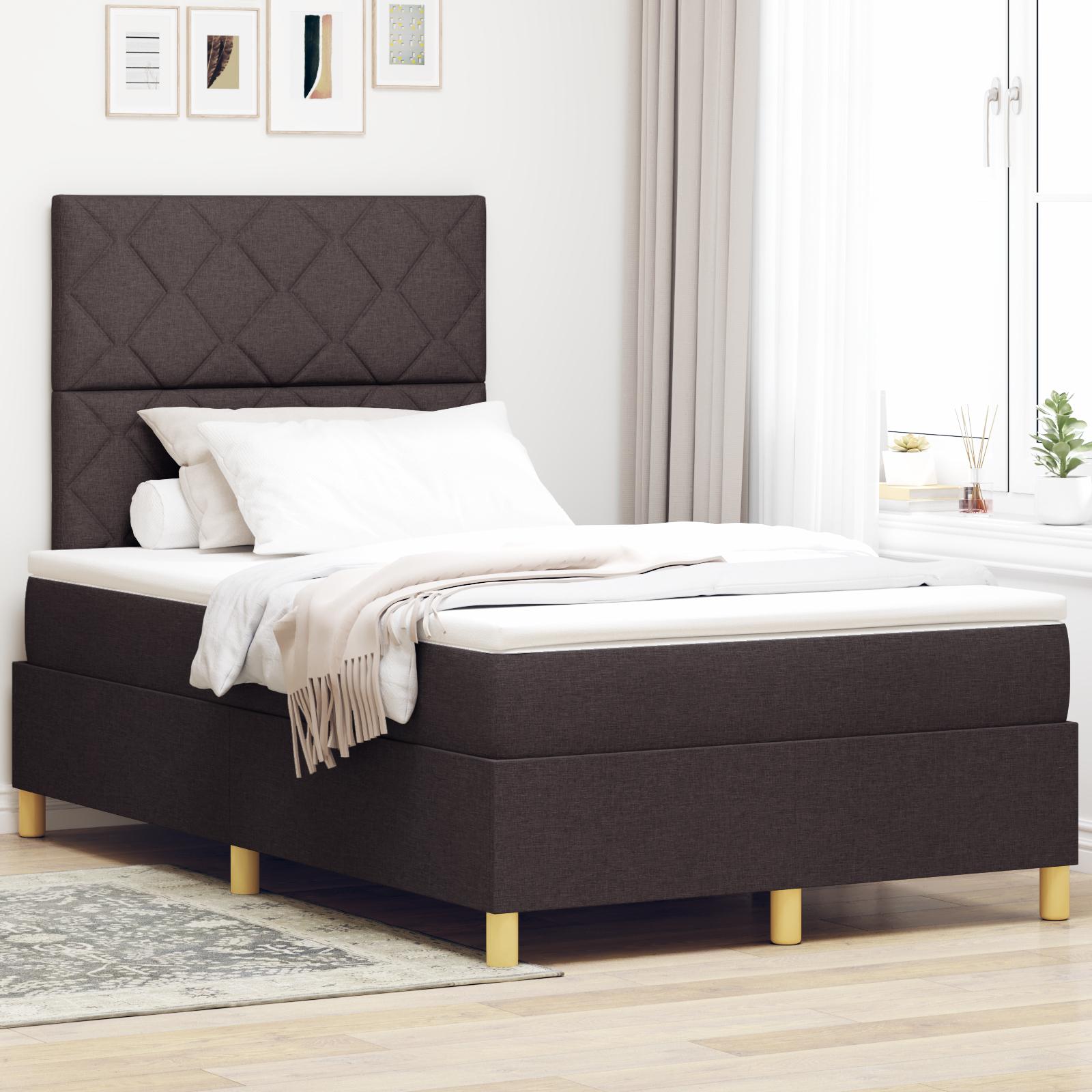 Box Spring Seng Med Hovedgærde Mørkebrun 120 X 190 Cm Stof
