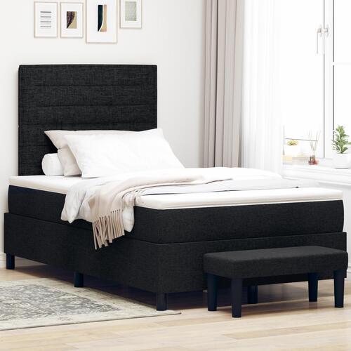 Box Spring Seng med Madras & Bænk Sort 120x200 cm Stof