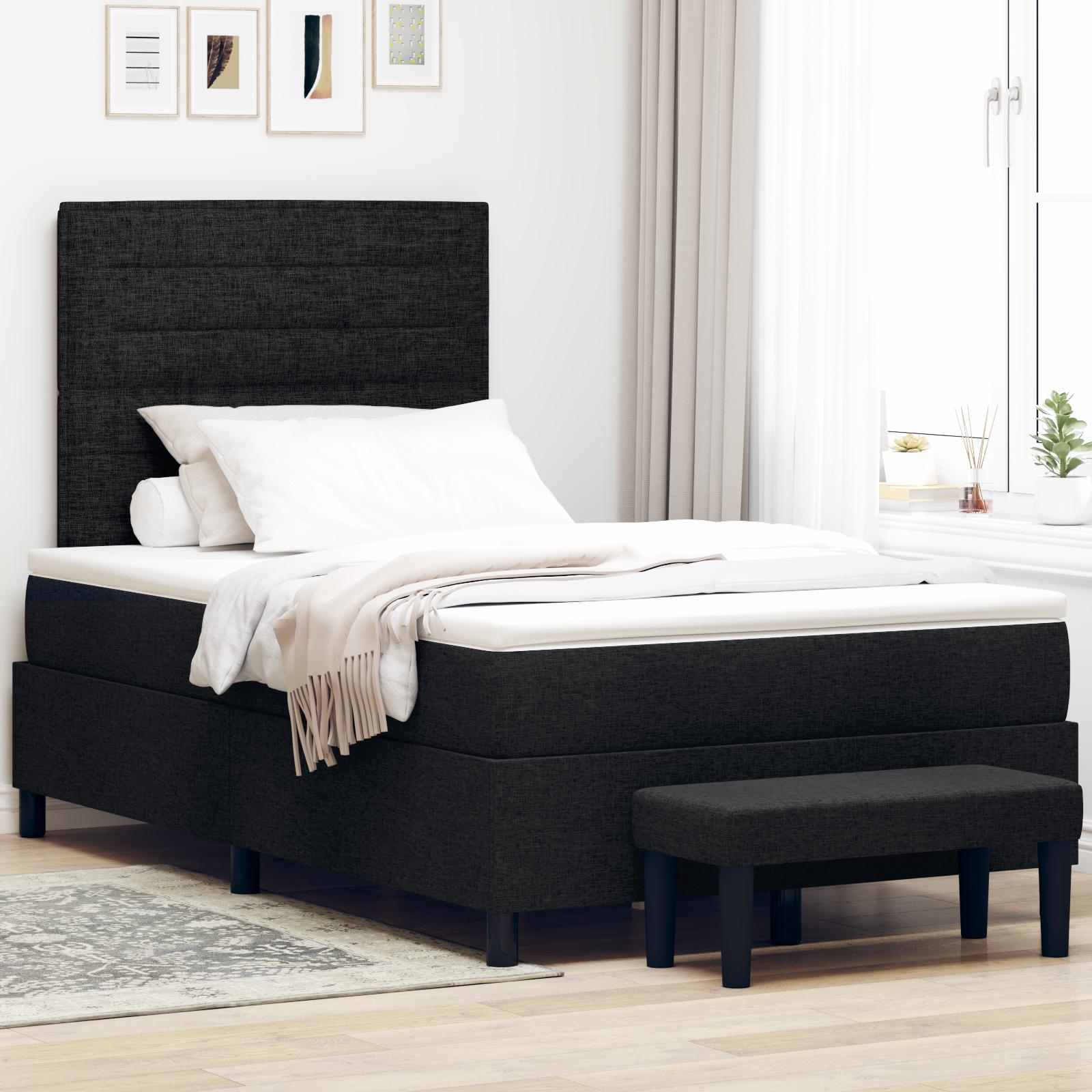 Box Spring Seng med Madras & Bænk Sort 120x200 cm Stof